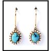 14K Yellow Gold Turquoise Seed Pearl Earrings #1646134
