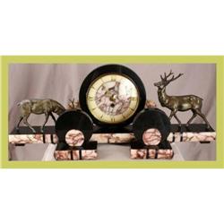 French Art Deco Garniture Mantle Clock Deer #1646164