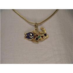 Estate 14K YG Gold Enamel Fish Pendant Charm #1646269