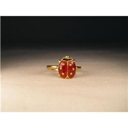 Unique Estate 14K YG Gold Enamel Ladybug Ring #1646271