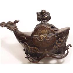 ANTIQUE BROnze DRAGON  winged sleigh box #1646346