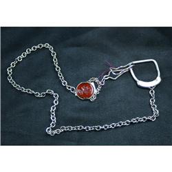 Estate Silver Carnelian Watch Fob Necklace #1646390