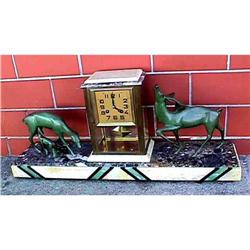 French MANTLE CLOCK Art Deco Bronze Deer Fawn #1646567