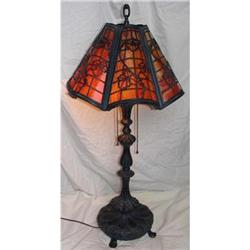 Art Nouveau six panel bowed stain glass Lamp #1646569