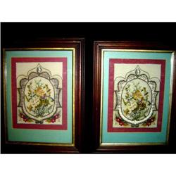 Pair of Framed Antique Needlepoints #1646590