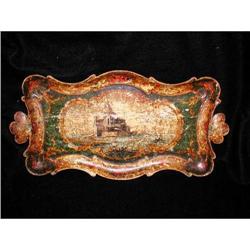 Italian Wooden Hand Painted Tray 19th Century #1657956