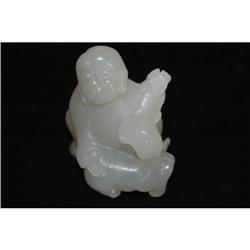 Carved White Jade Boy with Goat #1658230