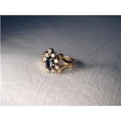 Antique 14K YG Sapphire Diamond Filigree Ring #1658606