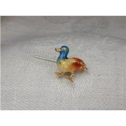 Estate 18K YG Enamel Duck Duckling Bird Brooch #1658610