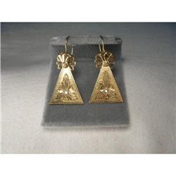 Estate 14K YG Etched Gold Diamond Drop Earrings#1658620