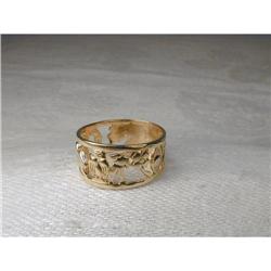 Estate 14K YG Gold Filigree Good Luck Band Ring#1658631