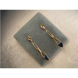 Estate 14K YG Sapphire Drop Chandelier Earrings#1658632