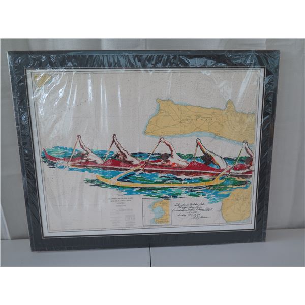 "International Molokai-Oahu Outrigger Canoe Race" Print, by Leroy Neiman 1976 (38"x30")