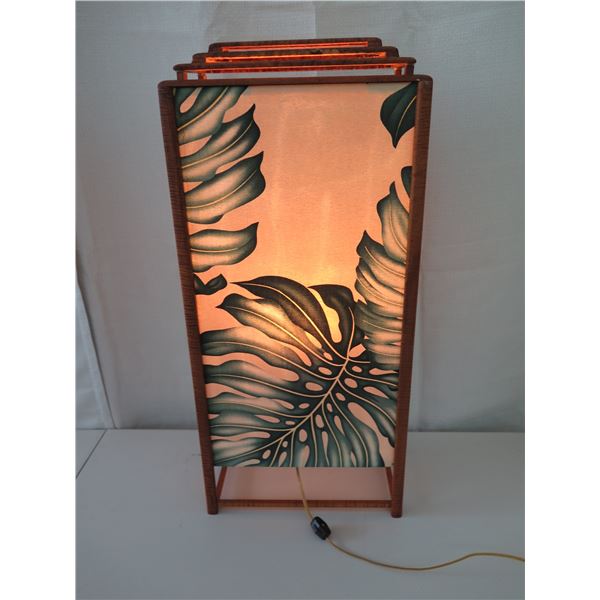 Vintage Koa Lamp w/ Monstera Leaf Accents, 28" Height