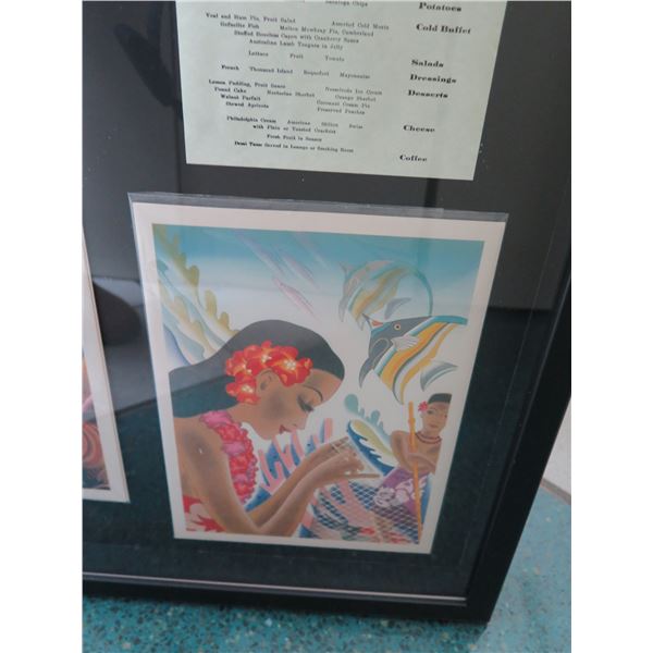 Qty 6 Original 1930s Matson Menus, Artist Frank McIntosh, Framed