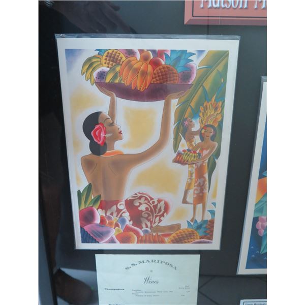 Qty 6 Original 1930s Matson Menus, Artist Frank McIntosh, Framed