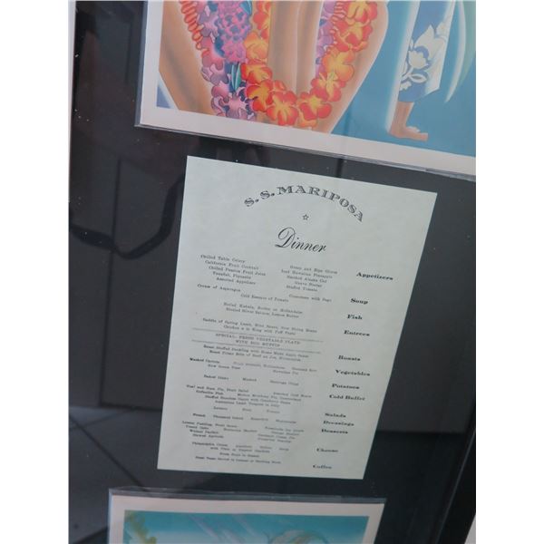 Qty 6 Original 1930s Matson Menus, Artist Frank McIntosh, Framed