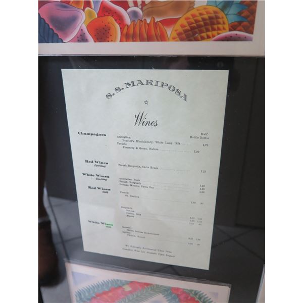Qty 6 Original 1930s Matson Menus, Artist Frank McIntosh, Framed