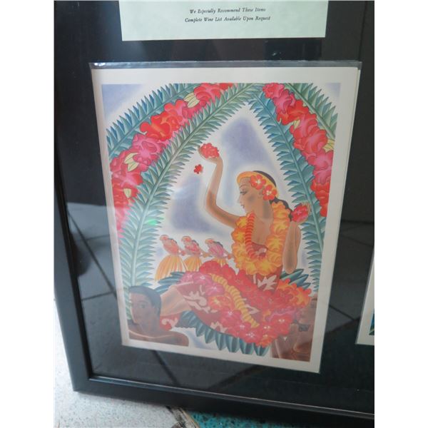 Qty 6 Original 1930s Matson Menus, Artist Frank McIntosh, Framed