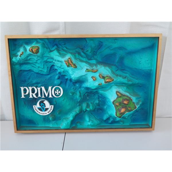 Vintage Primo Beer Framed Display, Raised Hawaiian Islands, 17"x26" (Minor Damage - one crack and on