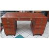 Image 1 : Wooden Desk with Inlaid Brass Filigree & Hardware, 59" x  29" x 31" H (cosmetic age blemishes)