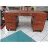 Image 4 : Wooden Desk with Inlaid Brass Filigree & Hardware, 59" x  29" x 31" H (cosmetic age blemishes)