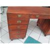 Image 7 : Wooden Desk with Inlaid Brass Filigree & Hardware, 59" x  29" x 31" H (cosmetic age blemishes)