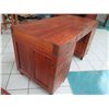 Image 8 : Wooden Desk with Inlaid Brass Filigree & Hardware, 59" x  29" x 31" H (cosmetic age blemishes)