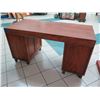 Image 9 : Wooden Desk with Inlaid Brass Filigree & Hardware, 59" x  29" x 31" H (cosmetic age blemishes)