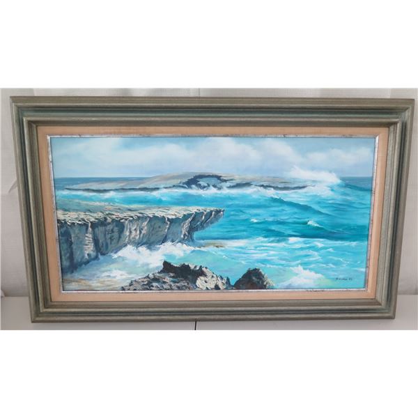 Framed Original Painting, 1983, Signed by Artist Joseph Pimental of Laie Point 22" x 37"