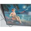 Image 2 : Framed Vintage Print, Hula Girl w/ Ukulele on the Beach 20" x 16"