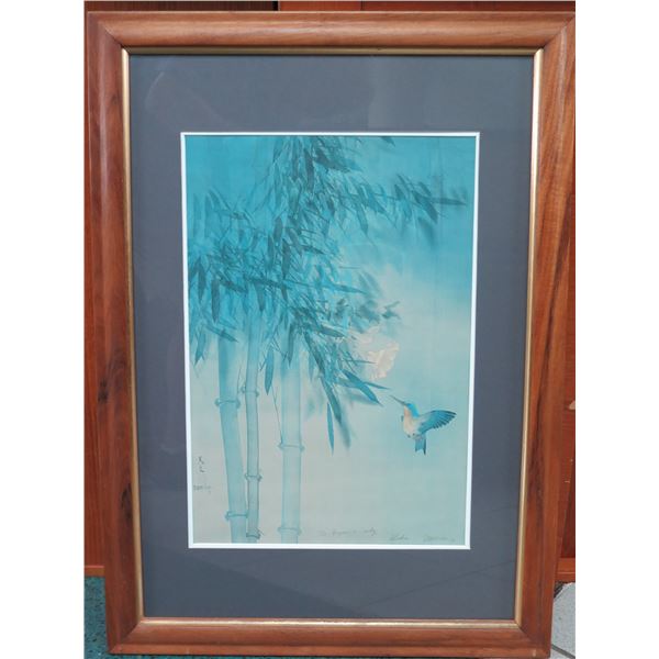 David Lee Print in Koa Frame, Signed on Print, 1979, 30.5" x 32" Dedicated to Bryan and Cindy