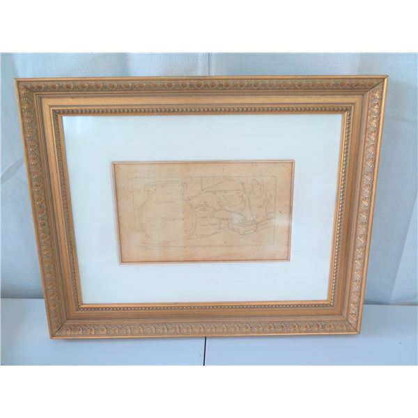 Jean Charlot Pencil Study on Vellum, Signed, Image 10"x16" (Framed 22"x28")