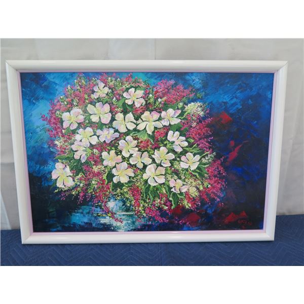 Oil on Canvas by A. Lopez, 1990, Rose of Sharon Hibiscus, 27"x 40"