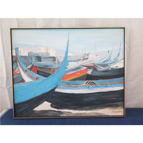 Original Painting on Canvas, Nazaire "Portugal" by Hawaii Artist R. Brower 39"x49" (was a prop in