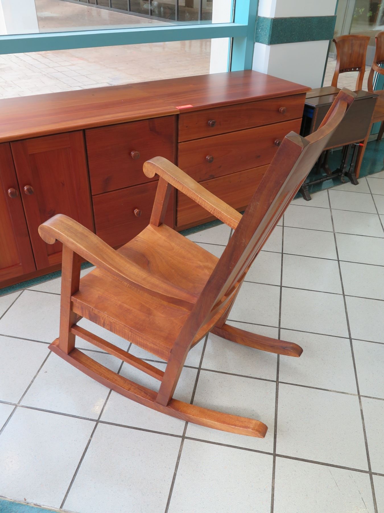 Martin & MacArthur Koa Rocking Chair, Signed, 1982 (Back Ht. 42