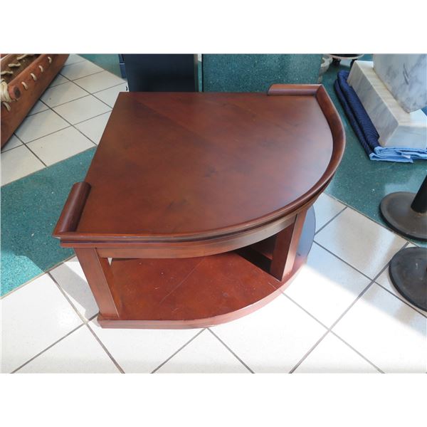 Wooden Corner Table on Wheels (Pie Shaped,) 36" From Middle Edge to Corner