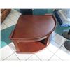 Image 1 : Wooden Corner Table on Wheels (Pie Shaped,) 36" From Middle Edge to Corner