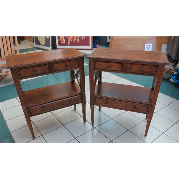 Pair of Burl Wood Side Tables 30.5" 16" x 36.5"H