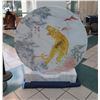 Image 1 : Large, Round Painted Marble, Asian Tiger Motif, Carved Marble Display Mount 48" Dia, 52"H