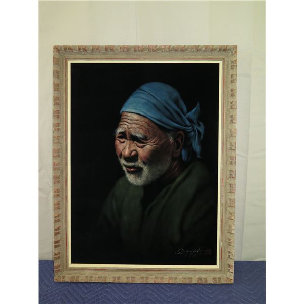 Vintage Oil on Black Velvet, Signed by Artist Chotai Yonaha, 1964 (26x35) Framed