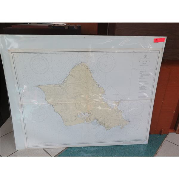 Vintage WWII Era 1941 Oahu Map, Stamped "Restricted" (poster board not included)