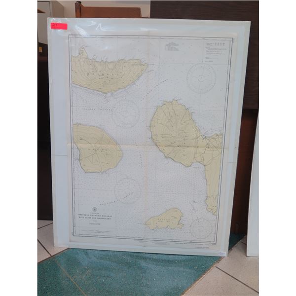 Vintage WWII Era 1938 Molokai Channel Map, Stamped "Restricted" (poster board not included)