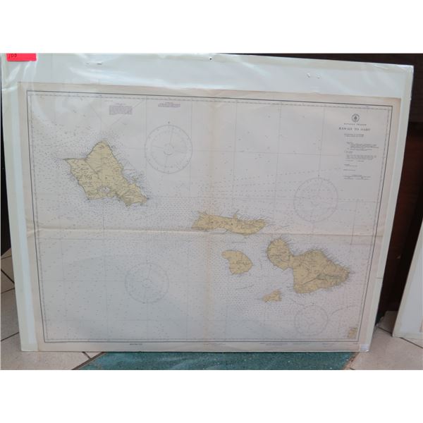 Vintage WWII Era 1939 Oahu to Maui Map, Stamped "Restricted" (poster board not included)