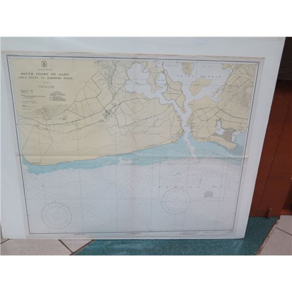 Vintage WWII Era Map, South Coast of Oahu, Stamped 1943  (poster board not included)