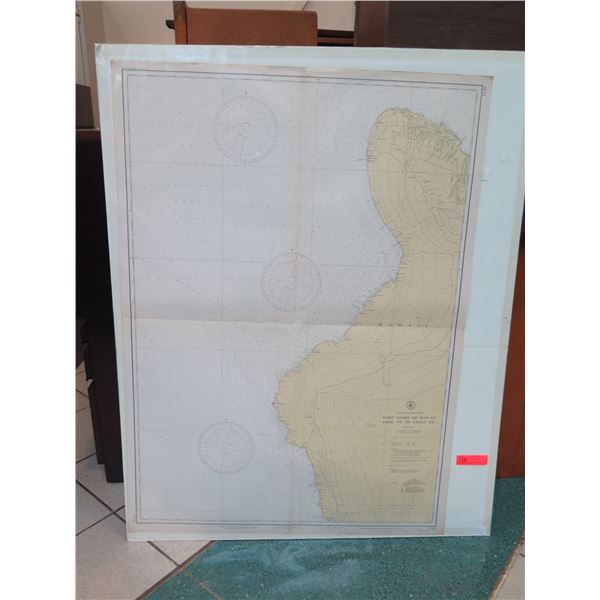 Vintage WWII Era 1942 West Coast of Hawaii Map, Stamped "Restricted" (poster board not included)