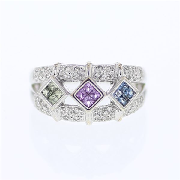 Natural 0.79 CTW Multi-Sapphire & Diamond Ring 14K White Gold - REF-71Y3N