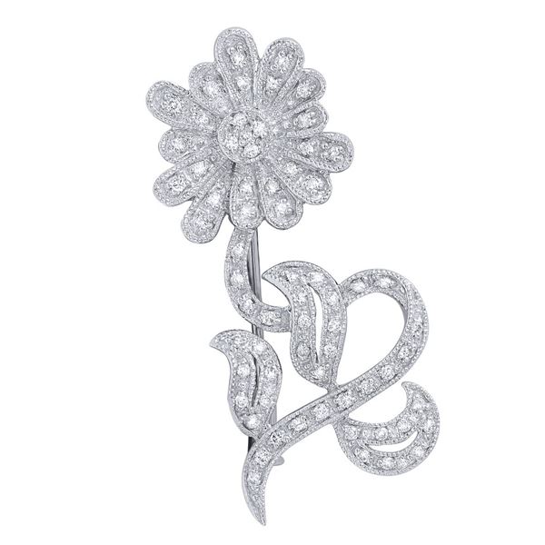 Natural 0.46 CTW Diamond Brooch 18K White Gold - REF-130X5T