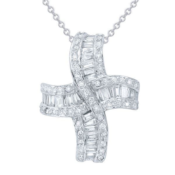 Natural 0.87 CTW Baguette & Diamond Necklace 18K White Gold - REF-134X3T