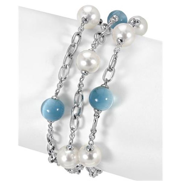 Natural 54.59 CTW Freshwater Pearl & Diamond Bracelet 14K White Gold - REF-232R2K